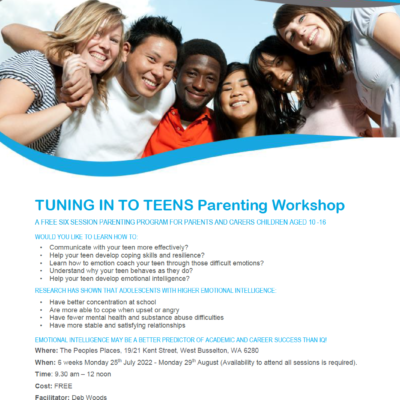 Tuning in to Teens Parenting Workshop – BUSSELTON