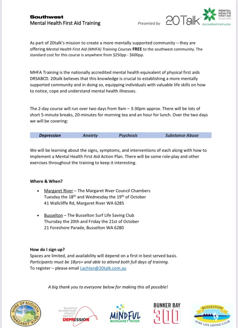 Brochure attached contains details listed above.